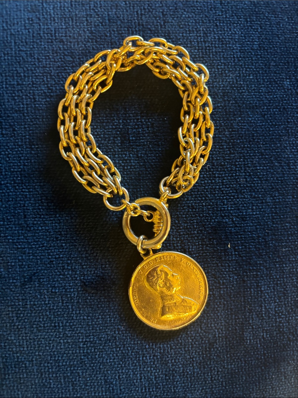 Monet Gold-Tone Multi-Link Coin Pendant Bracelet